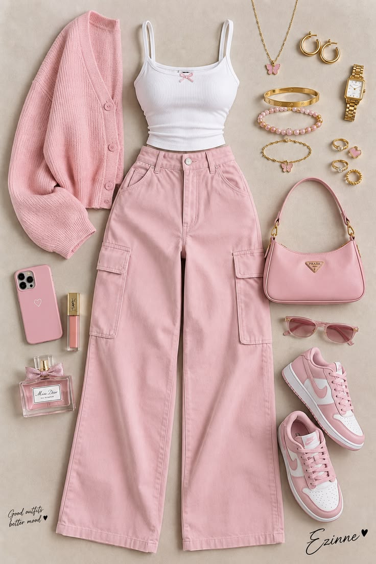 Pastel Pink Cargo Streetwear Co-ord Set