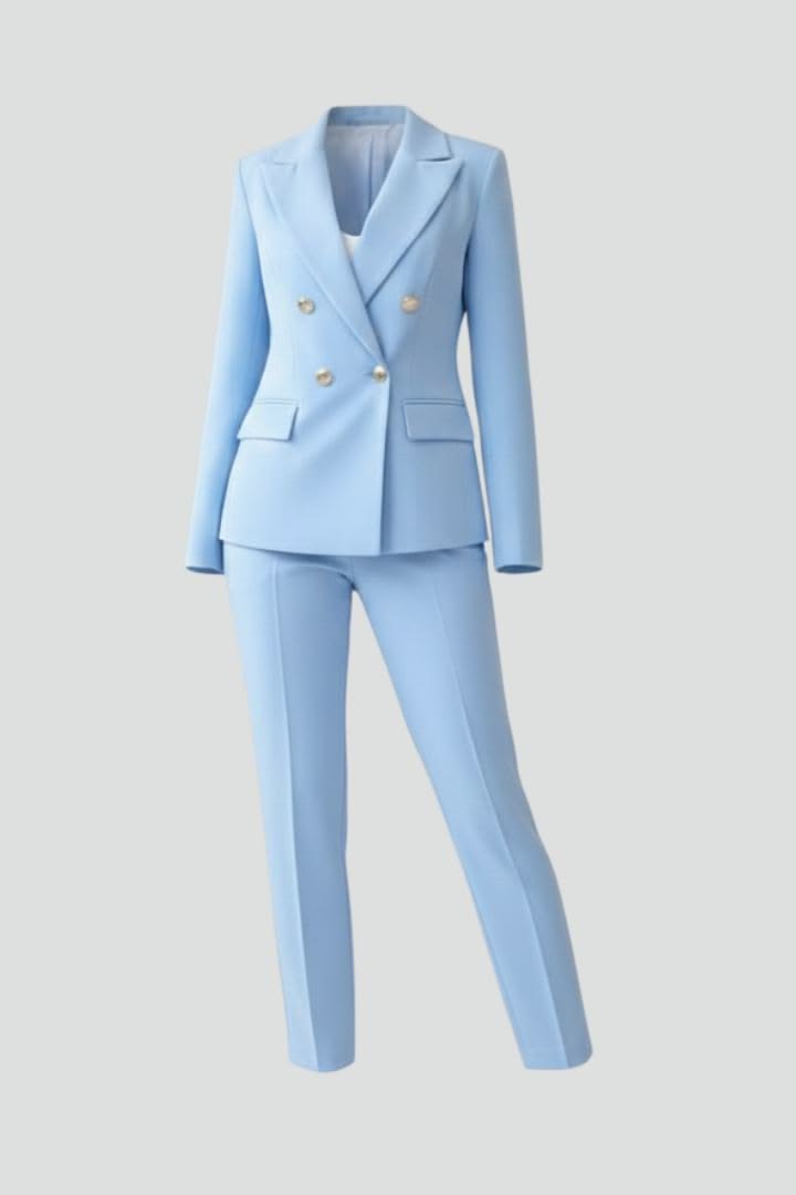 Powder Blue Double-Breasted Tailored Pantsuit