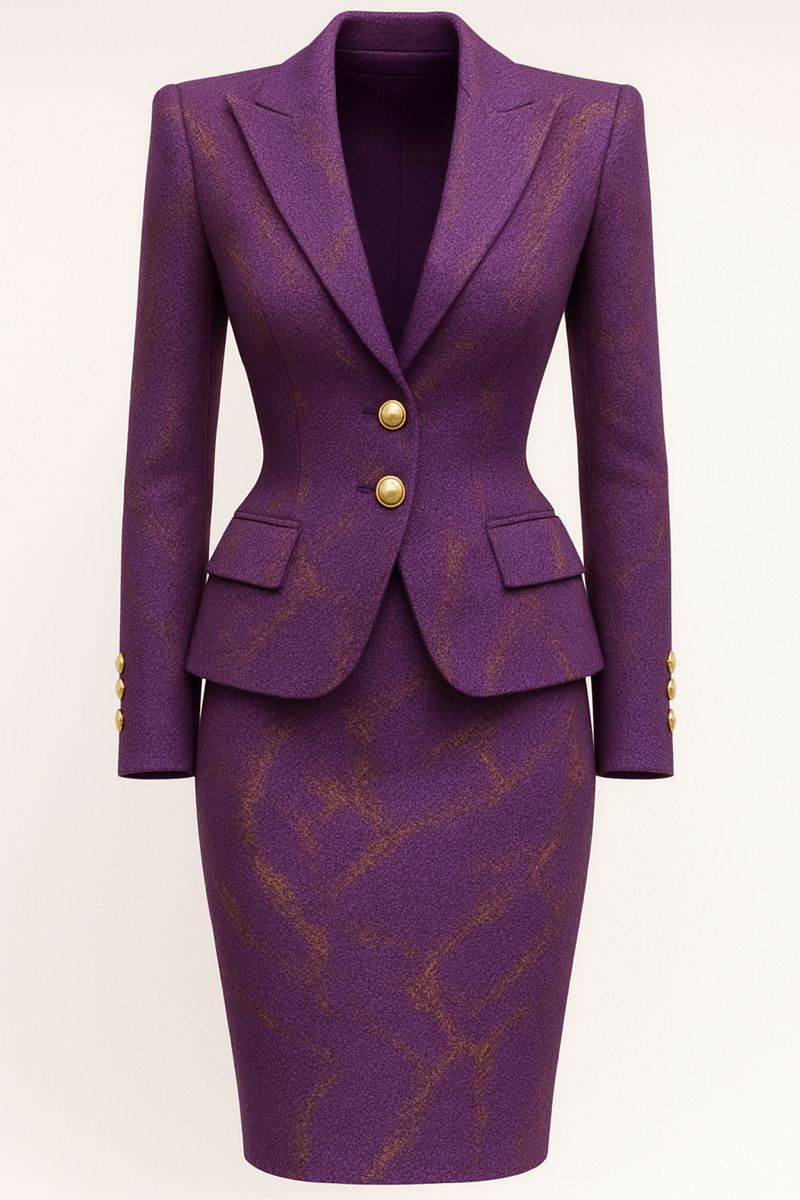 Imperial Plum Tweed Peplum Skirt Suit