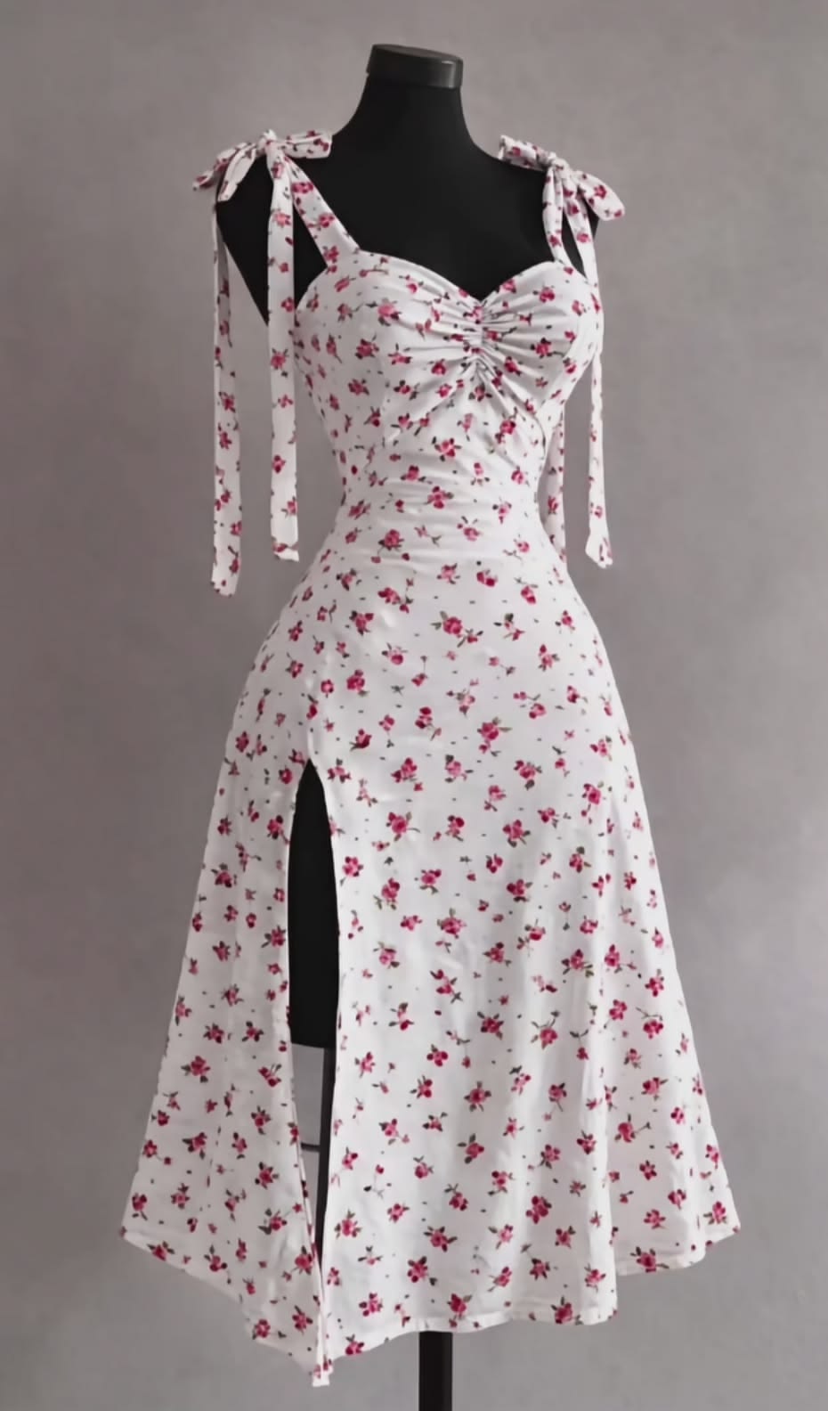 Sweetheart Ditsy Floral Midi Sundress with Tie Straps