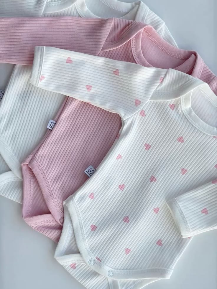 3-Pack Sweet Hearts Long-Sleeve Ribbed Bodysuits