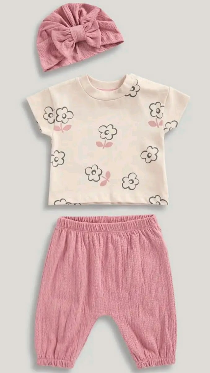 Daisy Graphic Tee, Bloomer Pants & Bow Turban 3-Piece Set