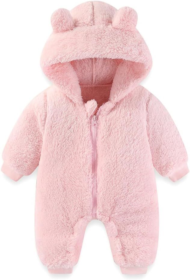 Blush Bear Hooded Sherpa Fleece Pramsuit